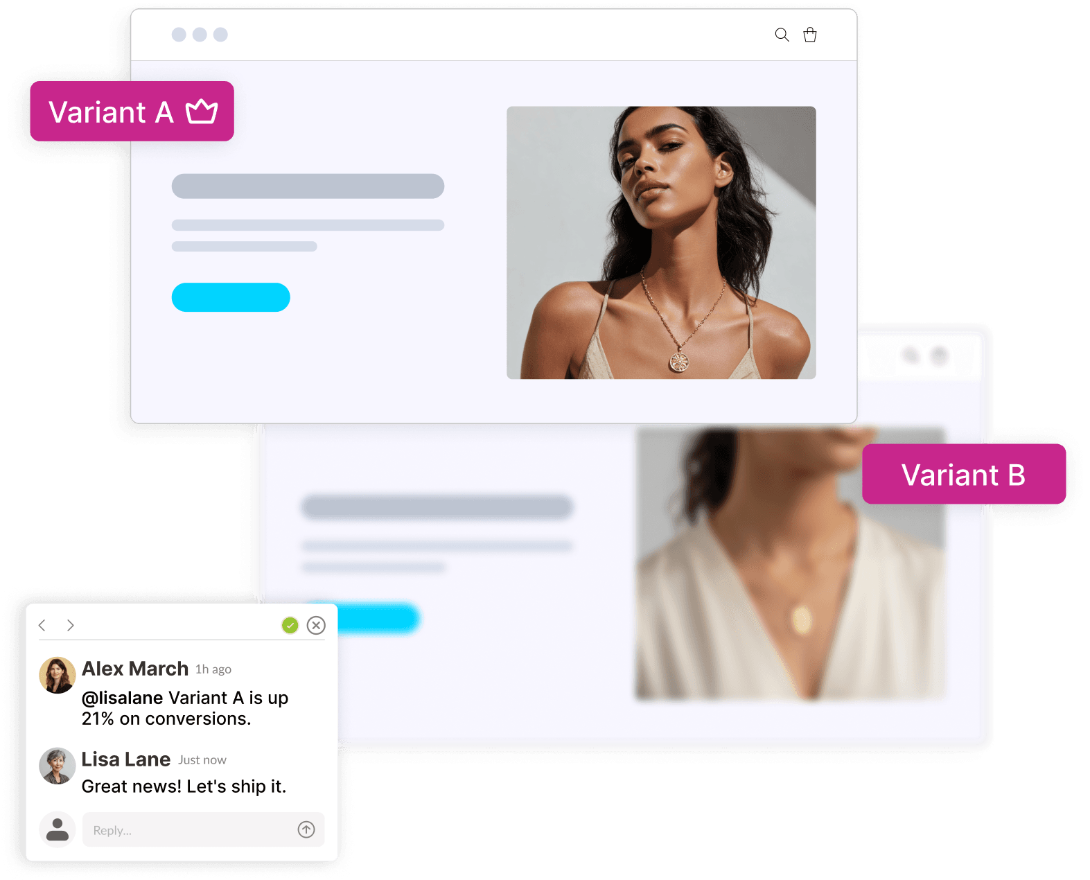 CRO A/B testing variants with team collaboration