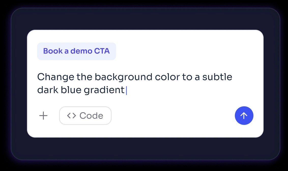 AI editor prompt asking to change a Book a demo button's background to a dark blue gradient