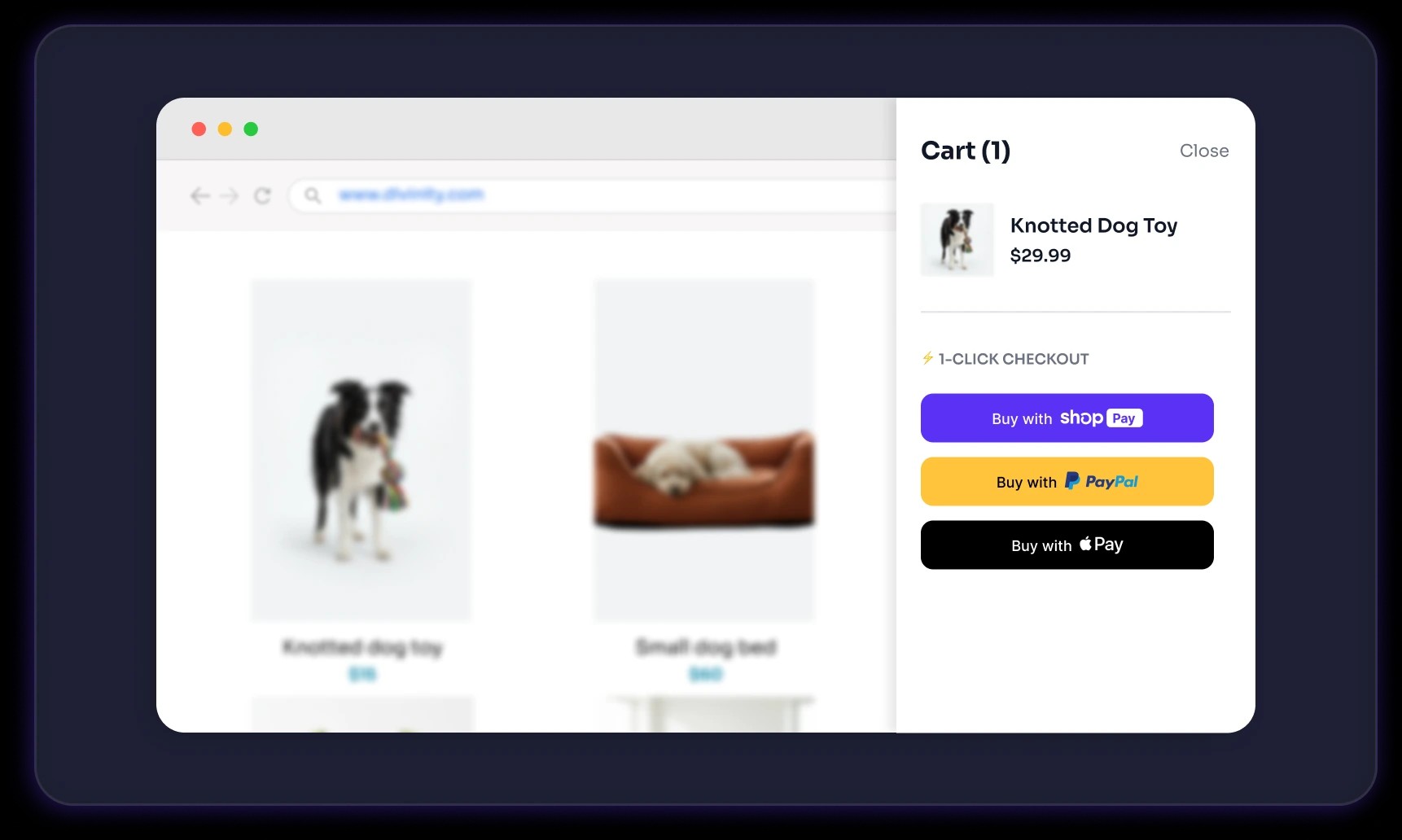 Cart drawer with Shop Pay, PayPal, and Apple Pay express checkout buttons