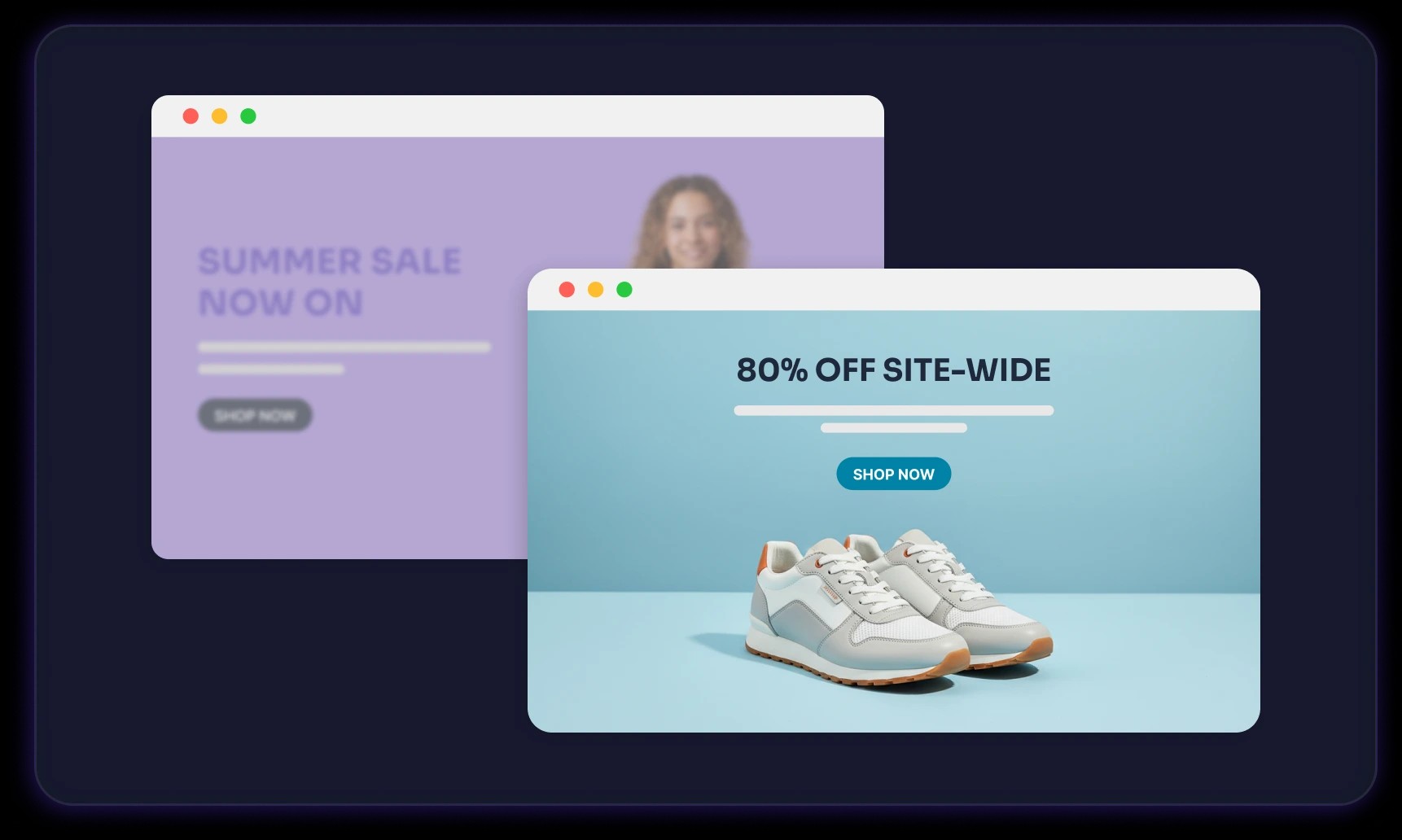 Two design mock-ups of a sale banner variation