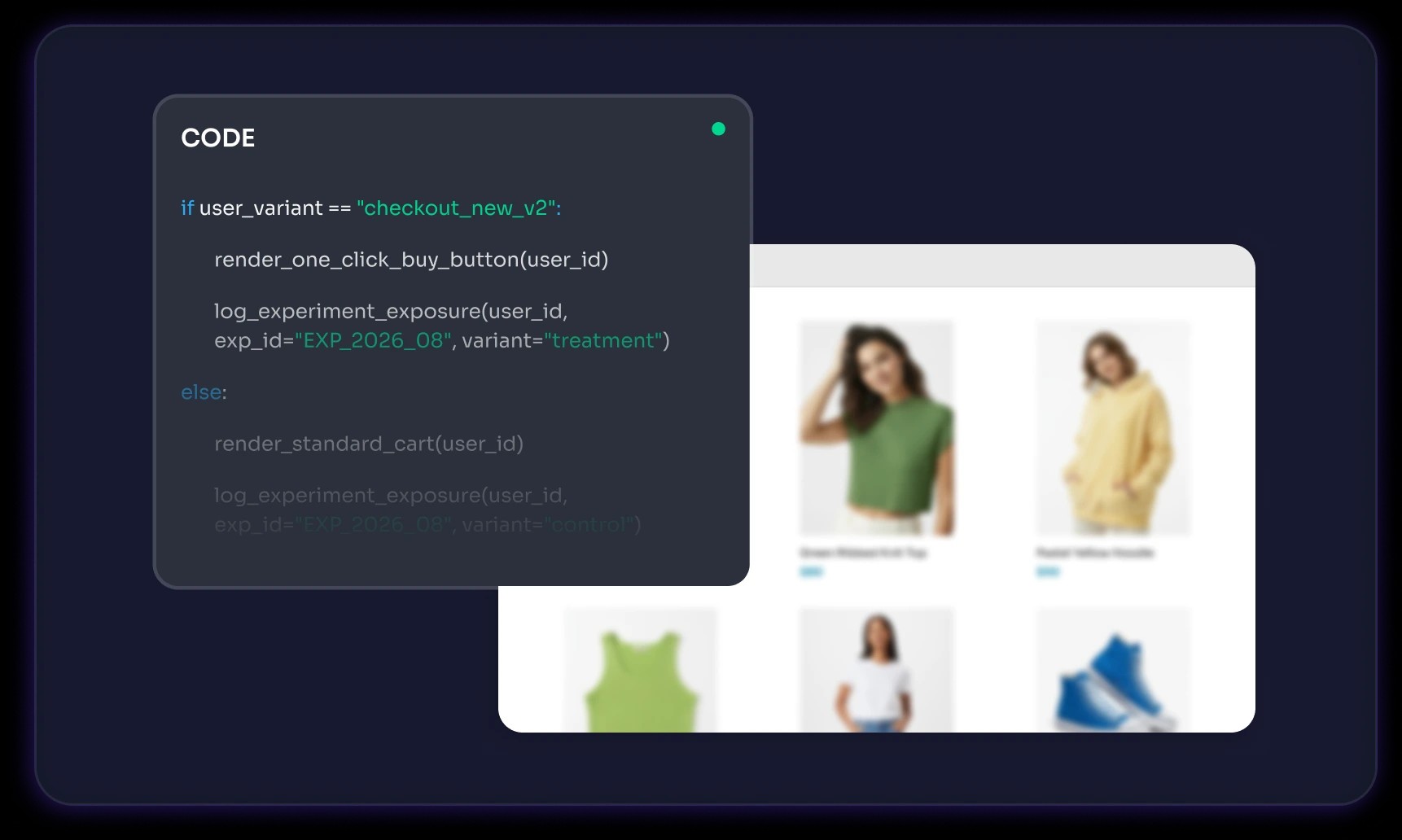 Test variation code next to the product grid it builds